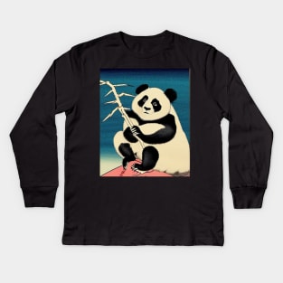 vintage ukiyo-e panda paintings Kids Long Sleeve T-Shirt